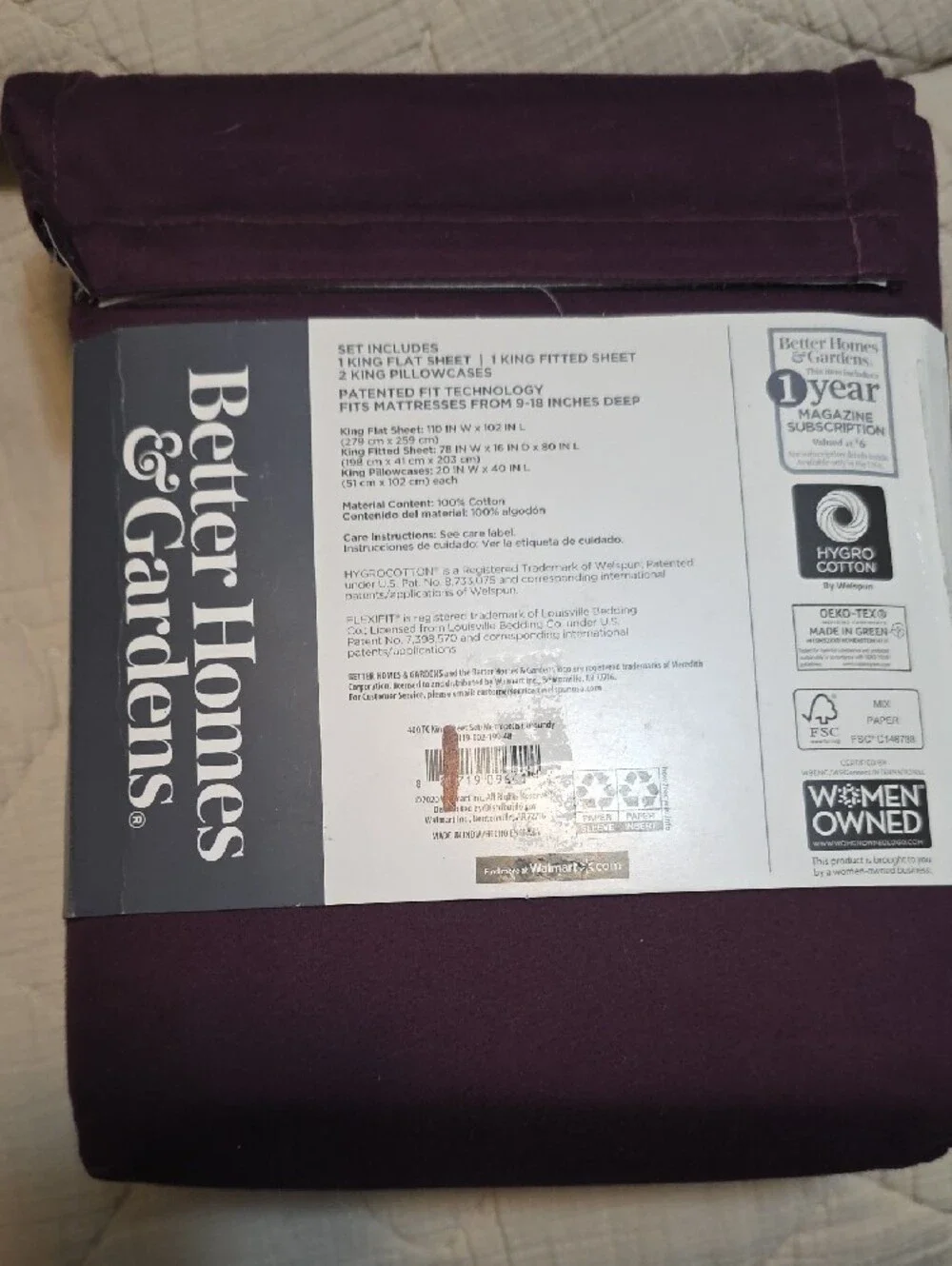 Better Homes And Gardens King Performance Sheet Set - Plum